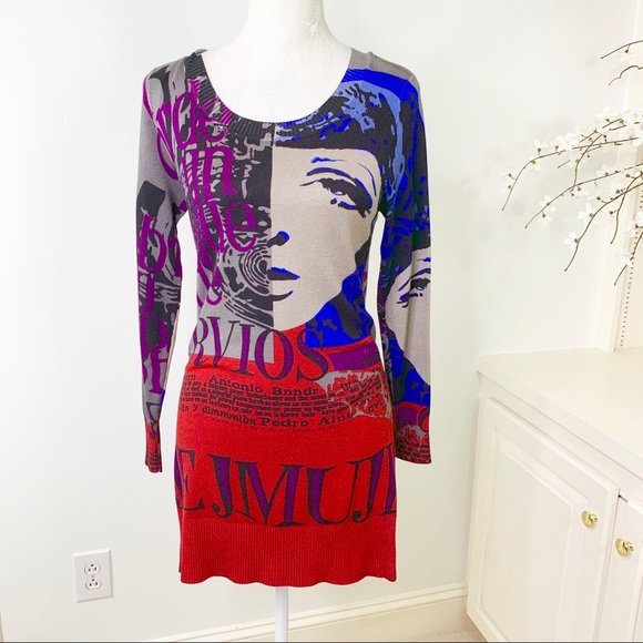 Calessa Dresses & Skirts - Calessa Face Graphic Knit Sweater Dress Tunic M